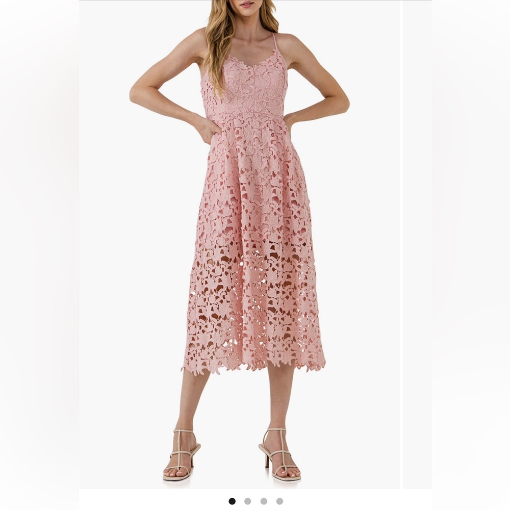 Lace Spaghetti Strap Midi Pink Blush (M) NWT